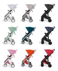 duurzame kinderwagens Greentom diverse kleuren: frame wit, grijs of zwart. Bekleding grijs, zand, zwart, mint, petrol, blauw, roze, oranje, rood of olijf | www.lauraenjames.com