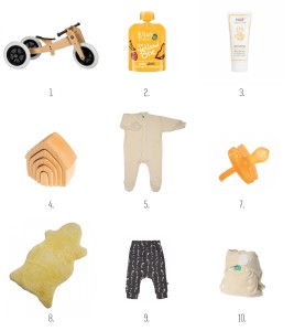 de 10 duurzame favoriete merken van James van Laura en James: Wishbone Bike, Ella's Kitchen, Naif, Grimms, Cosilana, Hevea, Popolino, Noeser en Bamboozle