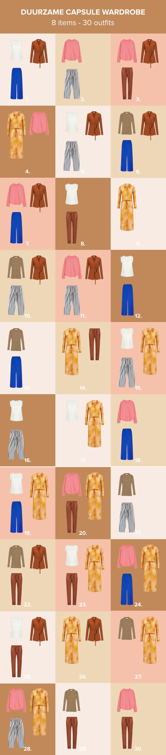 Kleding combineren: 8 kledingstukken = 30 combinaties
